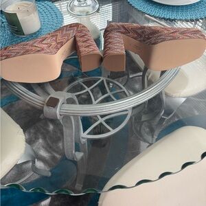 Brown Chunky Heel Slip-On Shoes with Woven Texture